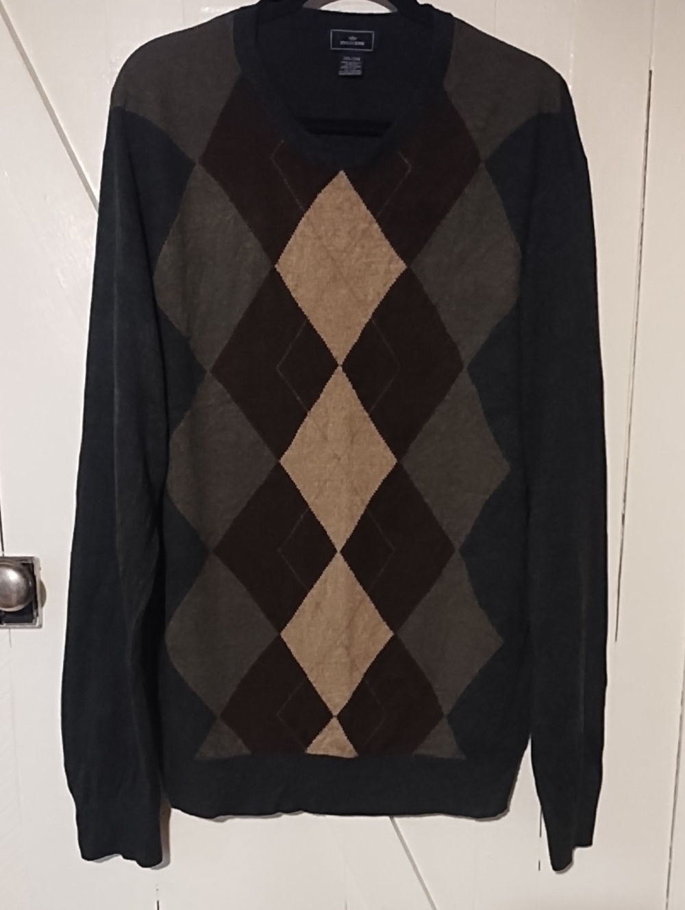 Dockers Men's Argyle Crewneck Sweater - Dark Gray, Brown & Tan XXL.